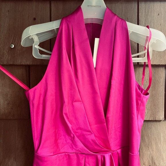 Alex Marie Hazel Halter Neck Sleeveless Draped Asymmetrical Hem Satin Dress 6P - Picture 7 of 17